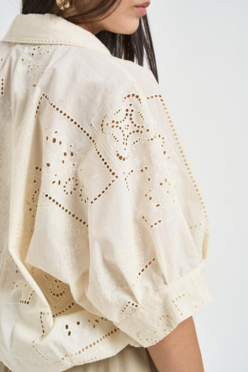 Camicia donna con ricami panna - 5
