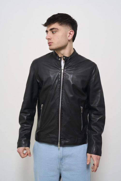 Men's black leather jacket - 2
