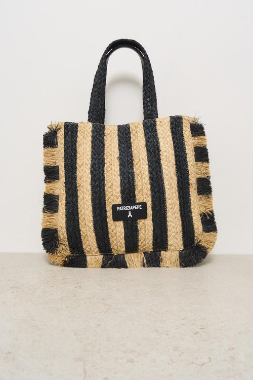 Beige and black striped women's bag