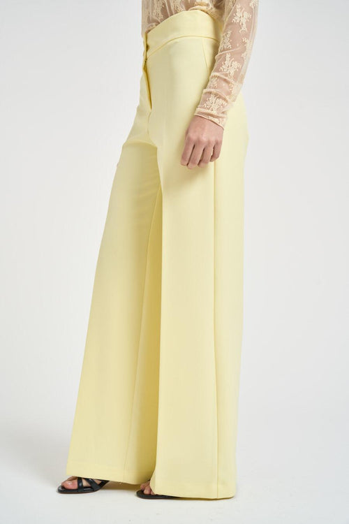 Pantalone donna gamba larga giallo pastello - 2