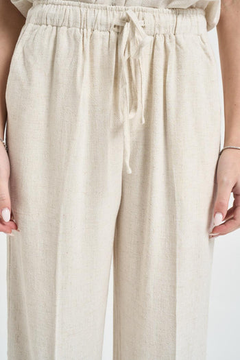 Pantalone donna gamba larga avorio - 4
