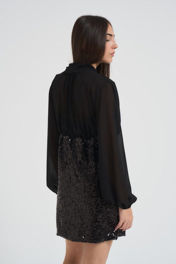 Abito donna corto con paillettes nero - 4