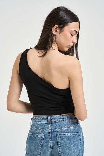 Top donna monospalla nero - 5