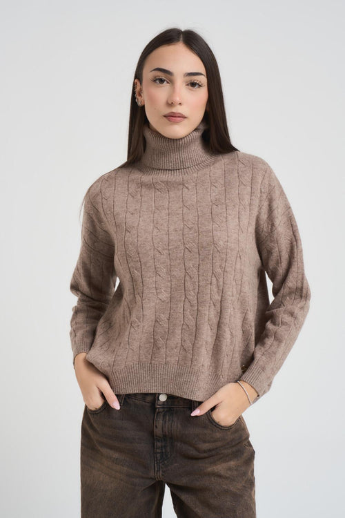 Maglia donna a trecce tortora