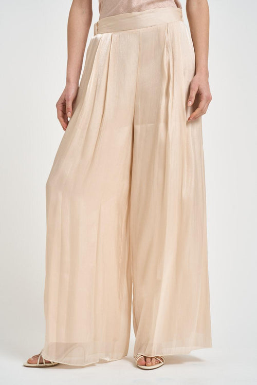 Pantalone donna ampio satinato beige - 2