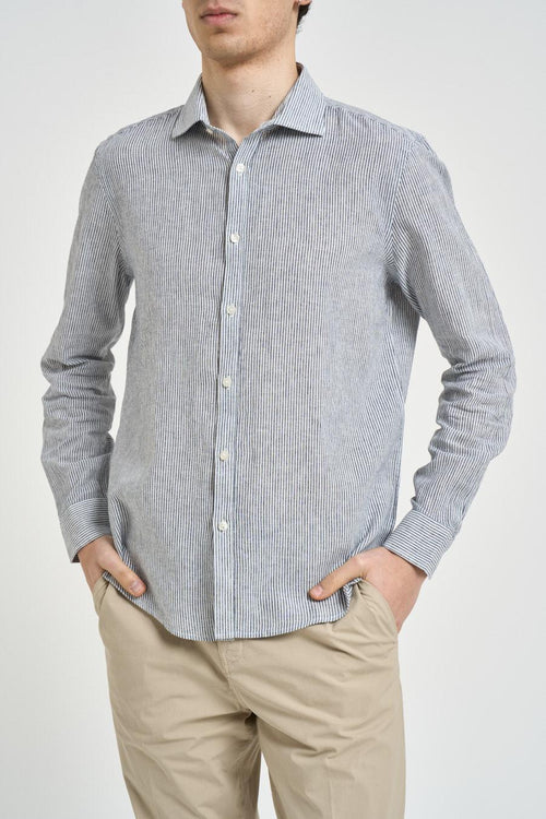 Camicia uomo gessata bianca e blu