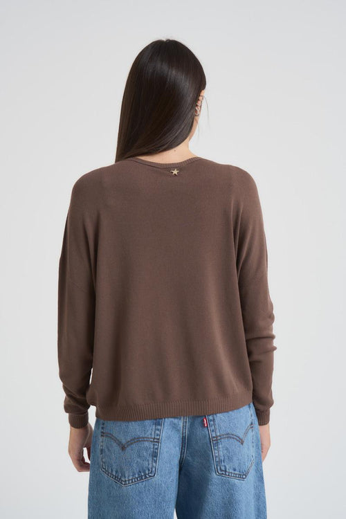Maglia donna con scollo a V tortora - 2