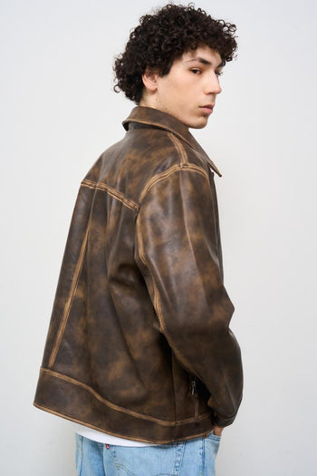Giubbotto uomo in ecopelle marrone - 5