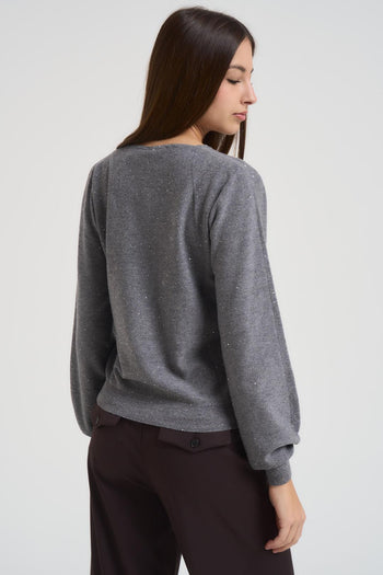 Maglia donna con micro paillettes grigio medio - 3