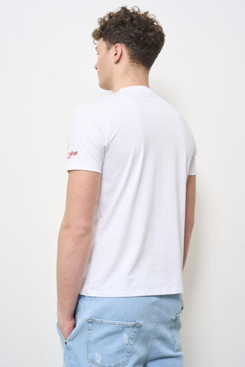 T-shirt uomo girocollo bianca con ricamo<BR/> - 5