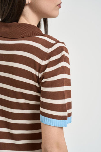 Polo donna a righe marrone e panna - 4