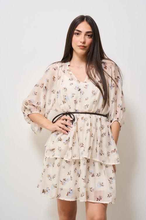 Abito donna corto floreale bianco
