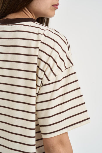 T-shirt donna a righe marrone - 4