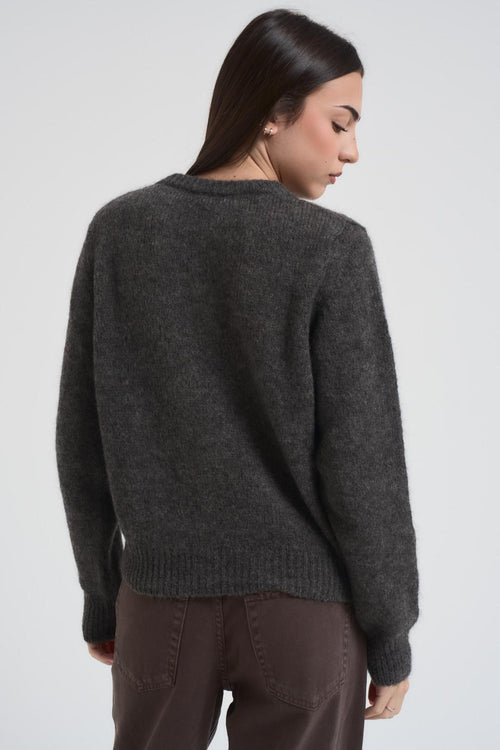 Cardigan donna girocollo antracite - 2