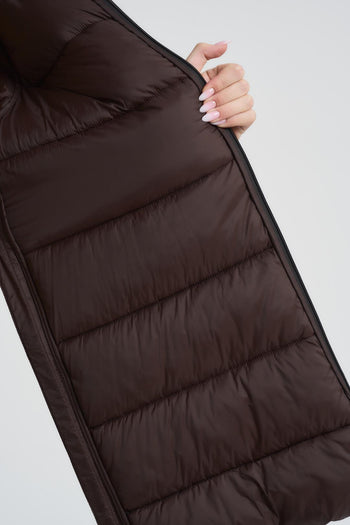 Giacca donna collo alto e cappuccio marrone - 7