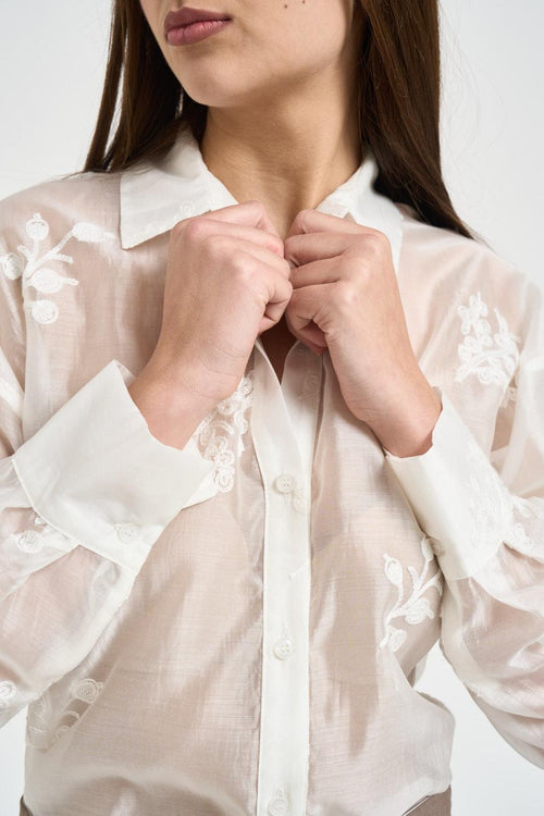 Camicia donna panna con ricami - 2