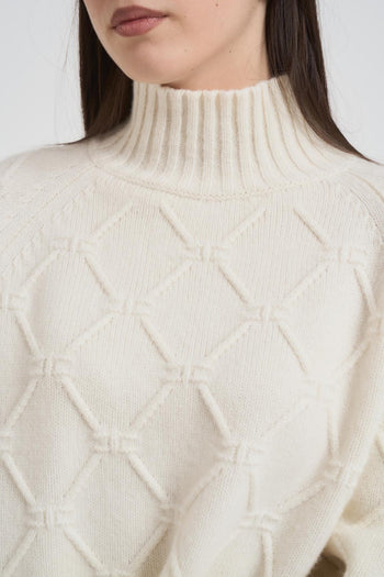 Maglia donna collo alto panna - 3