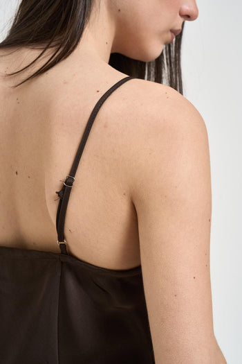 Abito donna lungo satinato marrone - 5