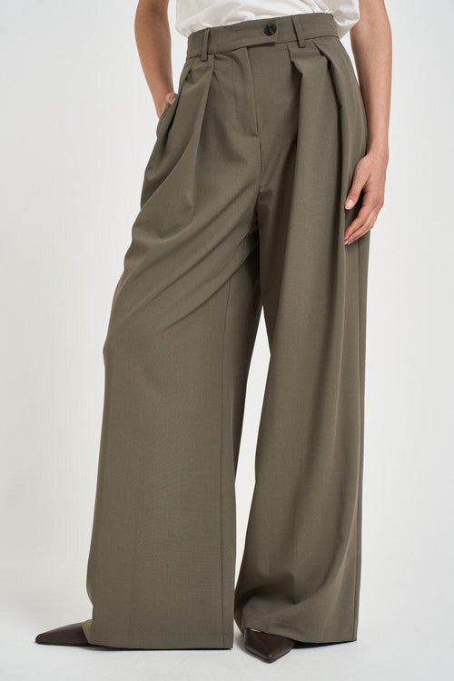 Pantalone donna gamba ampia verde salvia