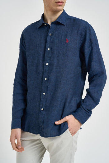 Camicia uomo in lino blu - 3