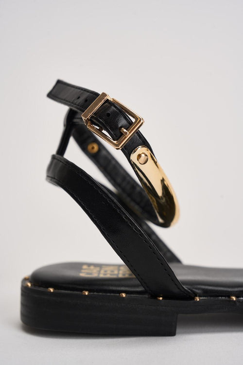 Sandalo donna nero con anello oro - 2