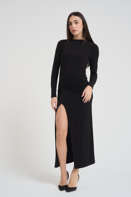 Abito donna lungo con spacco nero