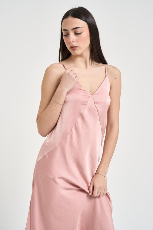 Abito donna lungo satinato rosa cipria - 2