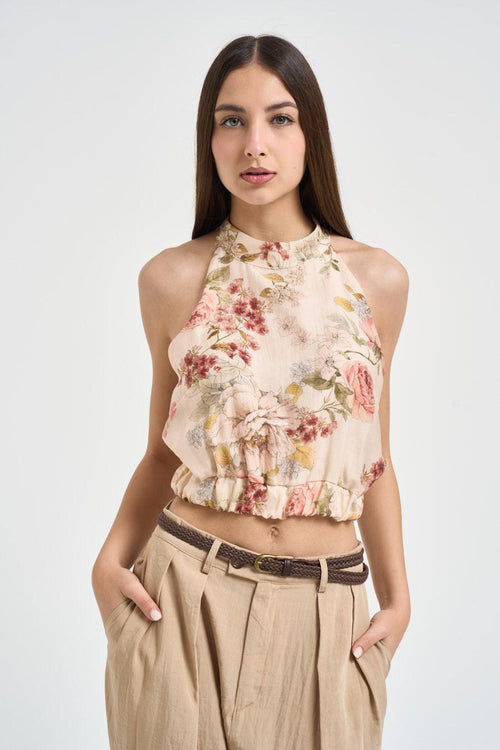 Top donna crop fantasia floreale