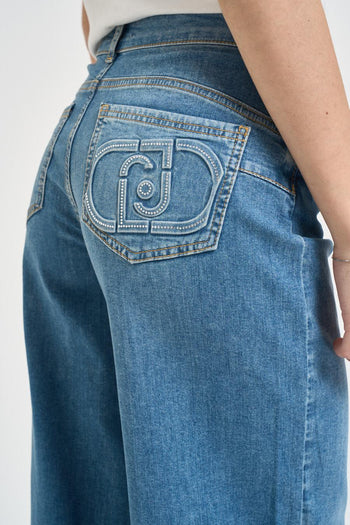 Jeans donna gamba larga in denim - 5