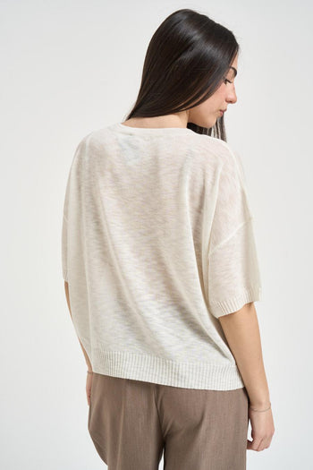 T-shirt donna in maglia panna - 3