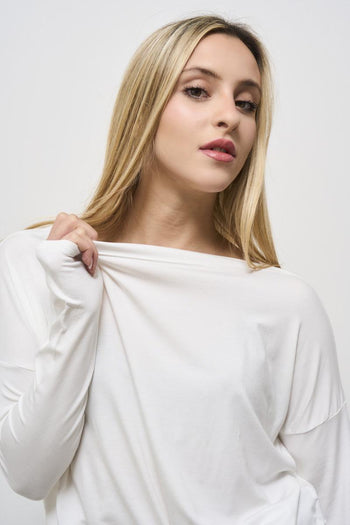 Women's cream boat neck sweater - 3