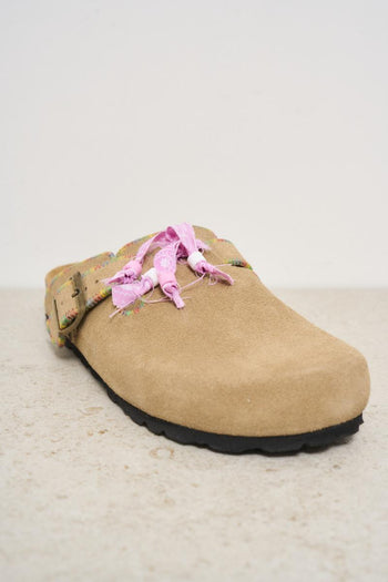 Sabot donna in suede beige con frange - 3