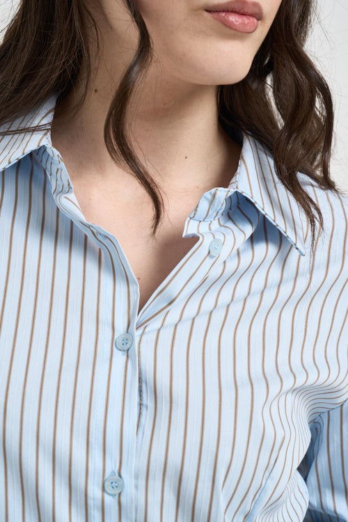 Camicia donna a righe azzurro e beige - 2