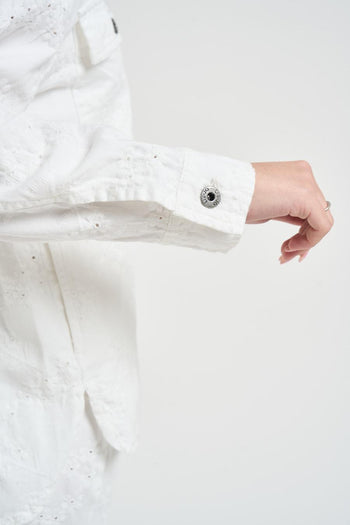 Camcia donna con ricami in denim bianco - 6
