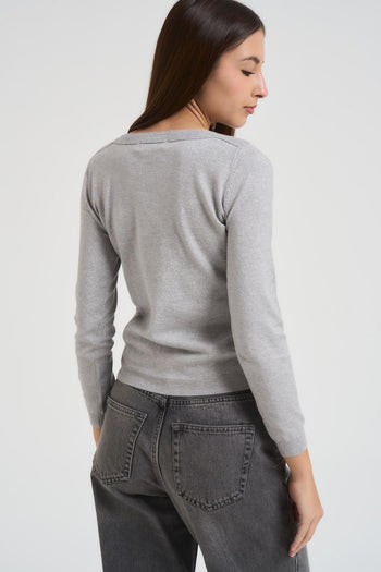Maglia donna in lurex grigio chiaro - 4