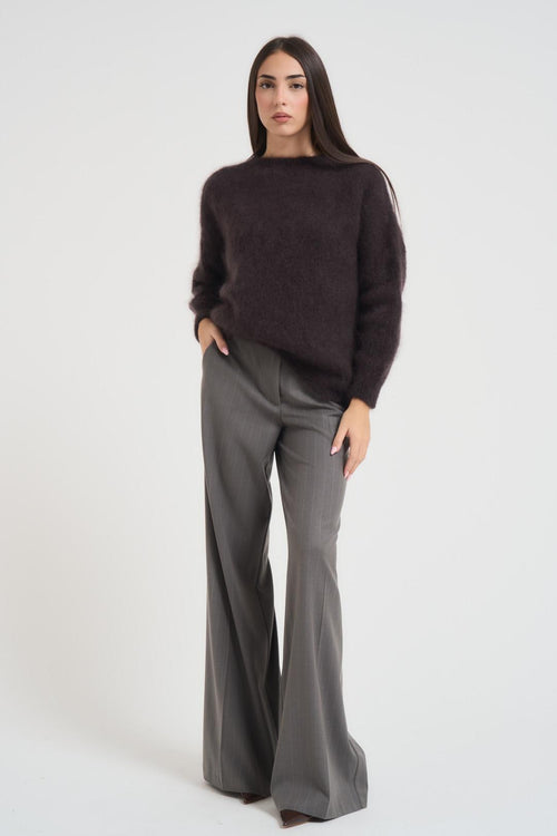 Maglione donna in misto mohair marrone