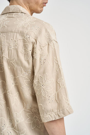 Camicia uomo beige ricamata - 5
