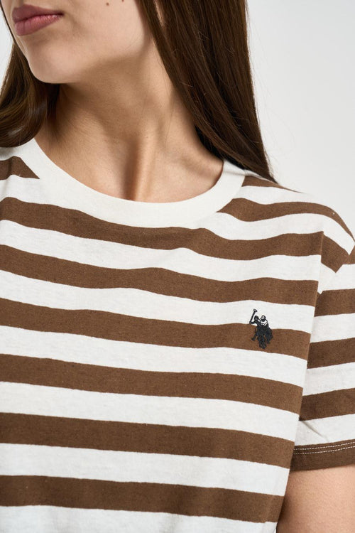 T-shirt donna a righe marrone e bianco - 2