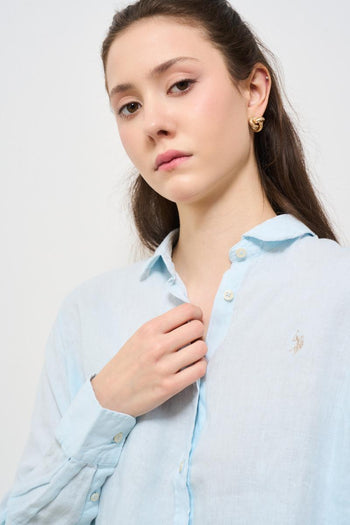 Camicia donna in lino celeste - 4