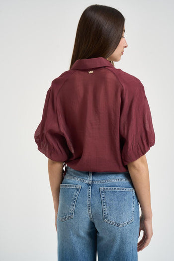 Camicia donna semi-trasparente bordeaux - 4
