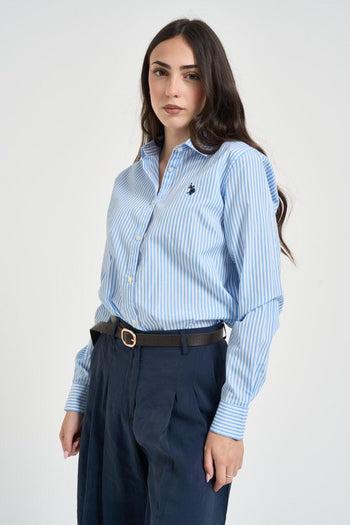 Camicia donna a righe verticali celeste - 3