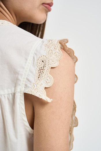 Blusa donna panna con dettagli in pizzo - 4
