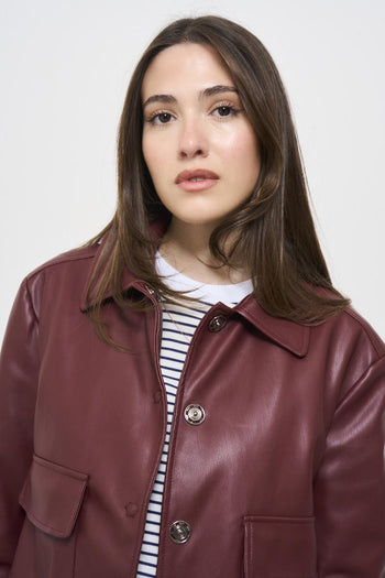 Women's burgundy eco leather jacket - 3