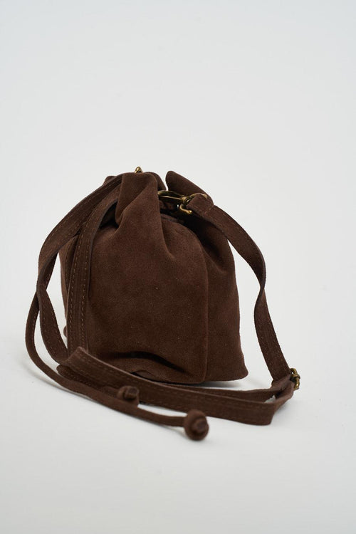 Borsa donna secchiello in suede marrone - 2