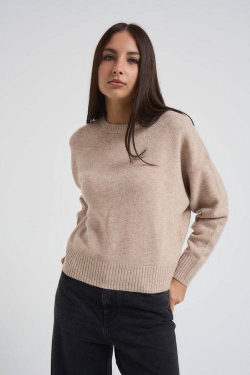 Maglia girocollo donna beige - 2