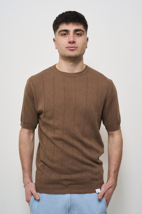 T-shirt uomo girocollo in maglia marrone