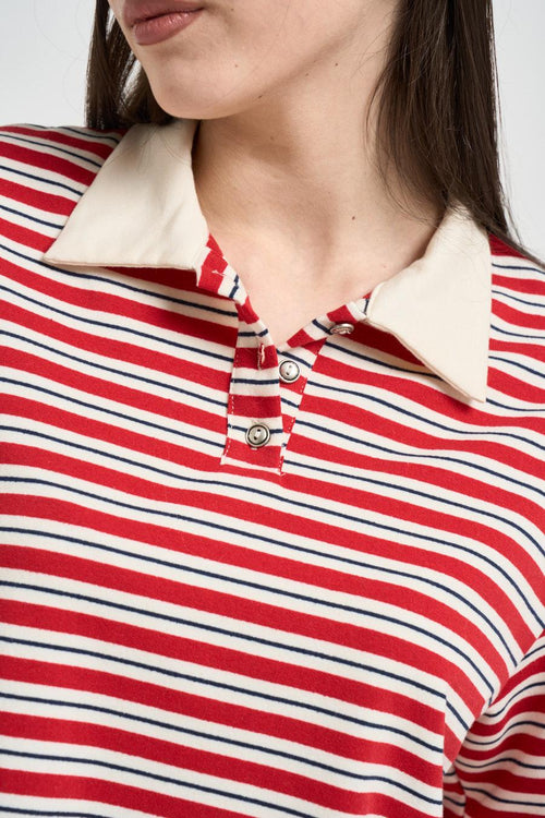 Polo donna cropped a righe rossa - 2