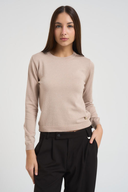 Maglia donna girocollo beige