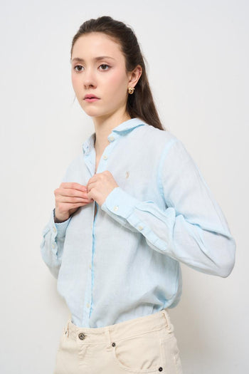 Camicia donna in lino celeste - 3