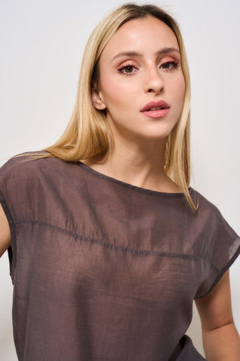 T-shirt donna scollo a barca marrone freddo - 3
